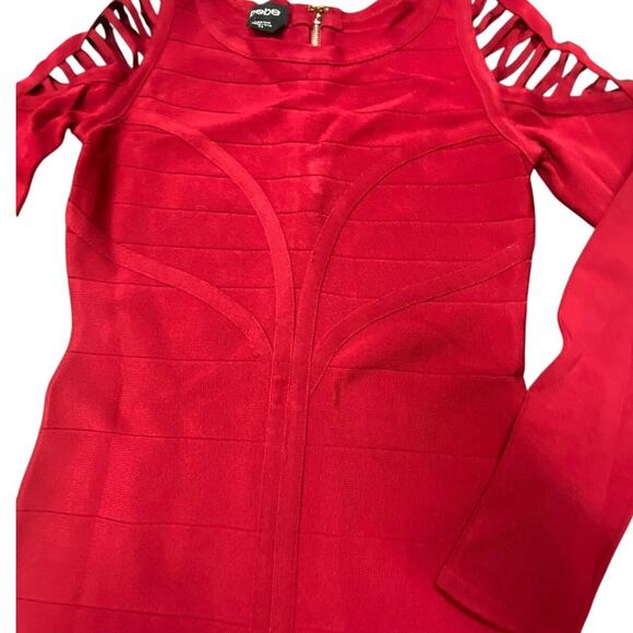 Bebe Red Bandage Bodycon Dress Women’s Medium Cutout Shoulder Long Sleeve Party - Picture 4 of 8